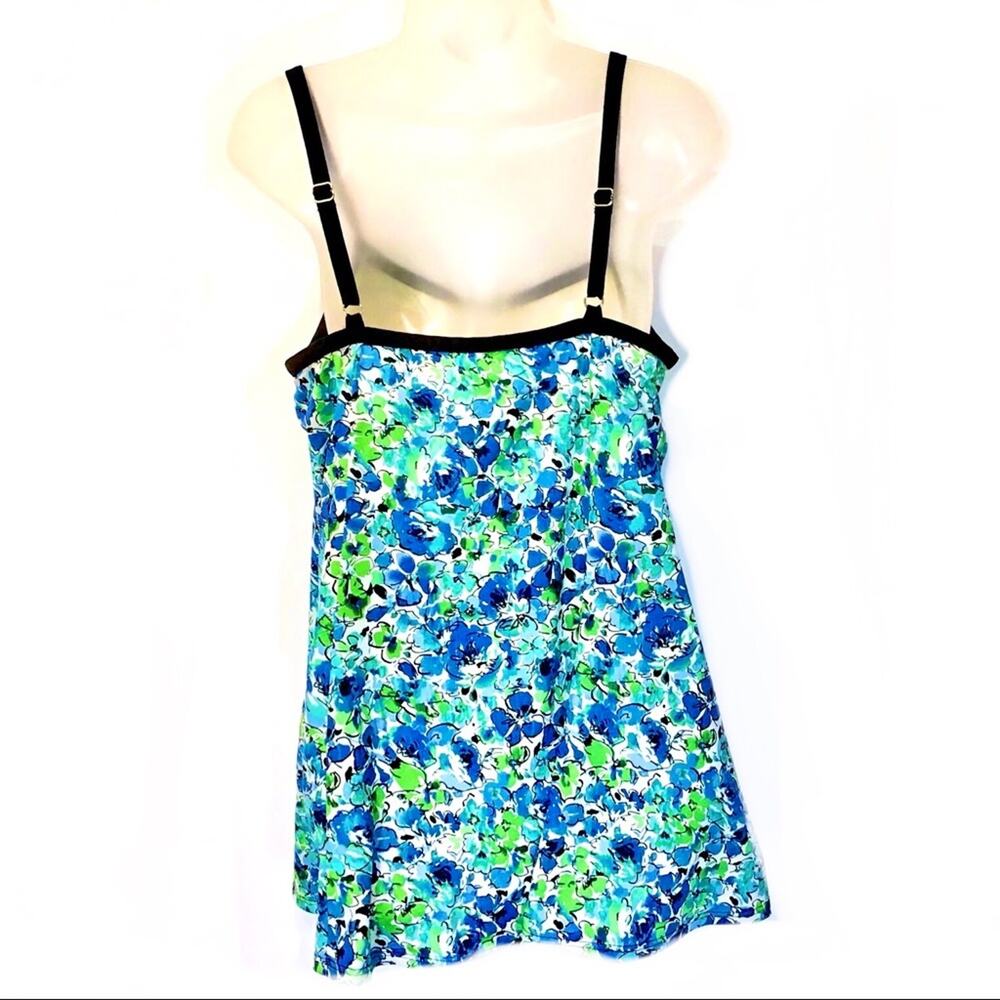 Fit 4 U Fit & Flare Swimsuit Women One Piece Swimdress sz 18W Floral Blue Green - Picture 2 of 6